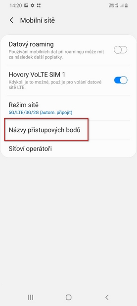 Nastavení mobilní sítě