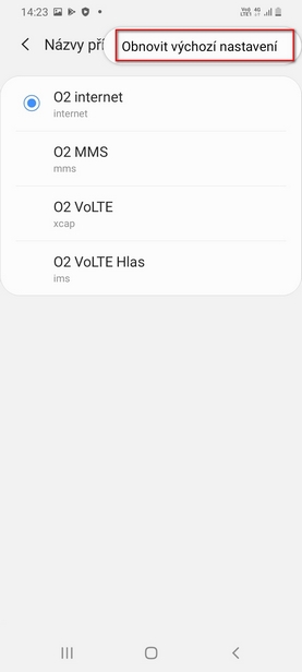 Nastavení obnovit výchozí nastavení
