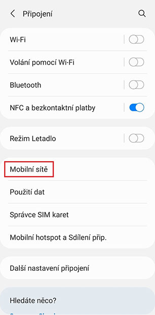 Nastavení mobilní sítě