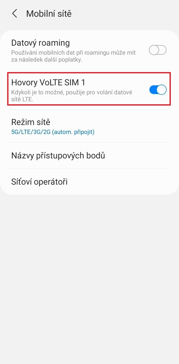 Nastavení VoLTE