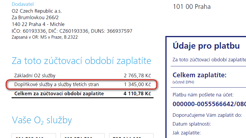 O2 vyúčtování