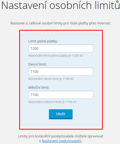 nastavení osobních limitů
